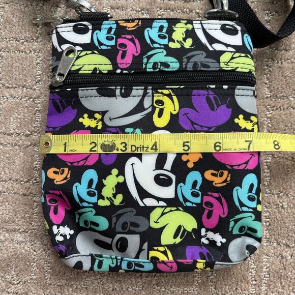 Disney Parks Mickey Mouse Crossbody Bag Purse Black Colorful Pockets Card Holder - Picture 8 of 9